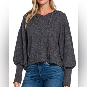 ZENANA Soft Brushed Balloon Sleeve Hoodie small/medium black p/p 23” L 22”